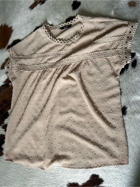 Delicate Cream Lace-Trim Short Sleeve Blouse